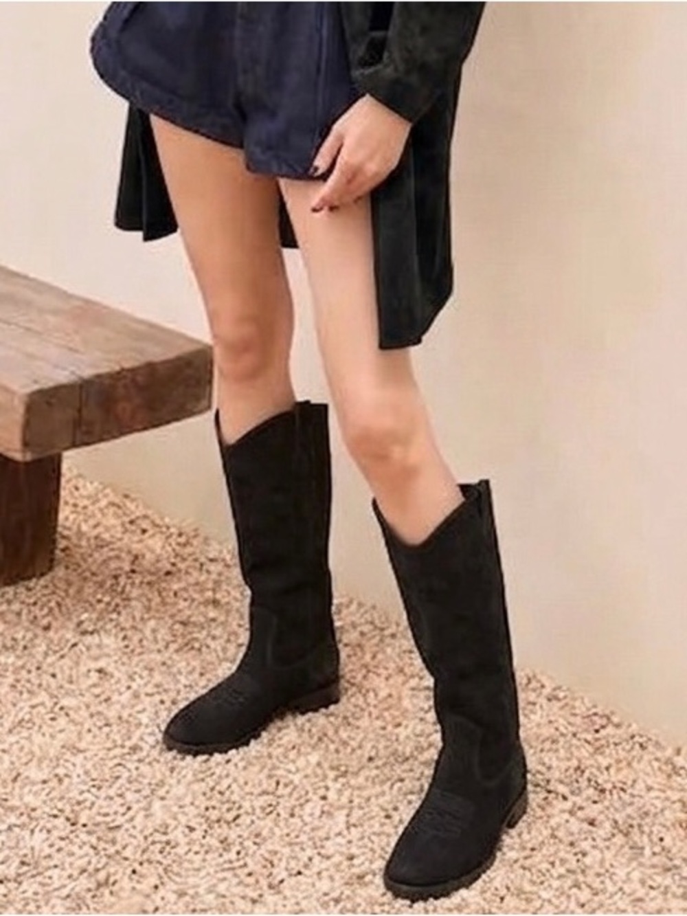 LINEA Paolo /Tracy Black Suede Tall Western Riding Boots - Sz 6.5 - New Spain